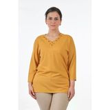 Desen Oversize V Yaka 3/4 Kol Kadın Bluz - Minimalist Tarz
