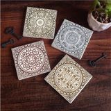 Desen Taş Bardak Altlığı Seti - 4 Parça - Dekoratif Rustik Mutfak Aksesuarı 10X10 cm Kaydırmaz Tabanlı Şık ve Dayanıklı SC114