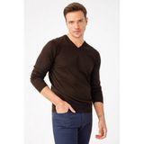 Desen Triko 21602 Koyu Kahve Basic V Yaka İnce Triko Erkek Kazak