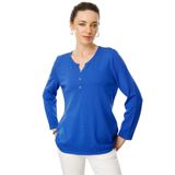 Desen Triko Açma Yaka Düğmeli Triko Bluz, S, 25358, Saks, Kadın