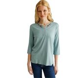 Desen Triko Açma Yaka Nakış İşlemeli Penye Bluz, XL, 25704, Mint, Kadın