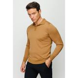 Desen Triko Basic Polo Yaka İnce Triko Camel Erkek Kazak