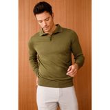 Desen Triko Basic Polo Yaka Triko Kazak, 3XL, 21601, Haki, Erkek