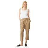 Desen Triko Beli Lastikli Yan Cepli Havuç Kesim Keten Pantolon, S, KMYPT04, Camel, Kadın