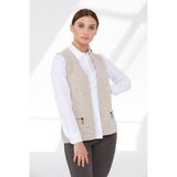 Desen Triko Çelik Örgü Cebi Fermuarlı Düz Triko Yelek, 2XL, Çelik Örgü Fermuarlı Yelek, K.BEJ, Kadın