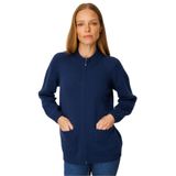Desen Triko Dik Yaka Cepli Basic Yün Hırka, M, 25170, İndigo, Kadın