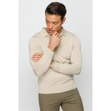 Desen Triko Erkek Basic Polo Yaka Ince Triko Kazak Bej - 2XL