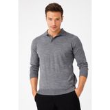 Desen Triko Erkek Basic Polo Yaka Ince Triko Kazak Füme - 2XL