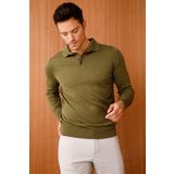 DESEN TRİKO Erkek Basic Polo Yaka İnce Triko Kazak Haki Beden;4XL dsnNM1618
