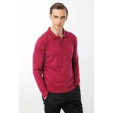 Desen Triko Erkek Basic Polo Yaka Ince Triko Kazak Sıklamen - 2XL - Koyu Pembe