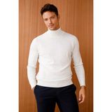 Desen Triko Erkek Basic Tam Balıkçı Ince Triko Kazak Kemik - XL