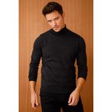 Desen Triko Erkek Basic Tam Balıkçı Ince Triko Kazak Siyah - 2XL
