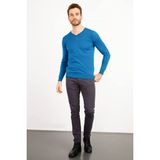 Desen Triko Erkek Basic V Yaka Ince Triko Kazak A.petrol - 3XL - Açık Petrol
