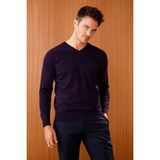 Desen Triko Erkek Basic V Yaka Ince Triko Kazak K.mor - 3XL - Koyu Mor