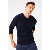 Desen Triko Erkek Basic V Yaka Ince Triko Kazak Koyu Lacivert - 2XL
