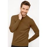 Desen Triko Erkek Basic Yarım Balıkçı Ince Triko Kazak Haki - 2XL