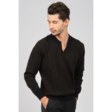 Desen Triko Erkek Düğmeli Yarım Balıkçı Desenli Saf Yün Kazak 0246571 Kahverengi - 2XL