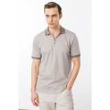 Desen Triko Erkek Fermuarlı Jakarlı T-Shirt Bej - XL