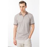Desen Triko Erkek Fermuarlı Jakarlı T-shirt Bej