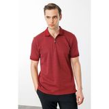 Desen Triko Erkek Fermuarlı Jakarlı T-Shirt Bordo - 4XL
