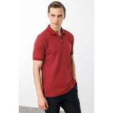 Desen Triko Erkek Fermuarlı Jakarlı T-Shirt Bordo - XL