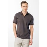 Desen Triko Erkek Fermuarlı Jakarlı T-Shirt Kahve - 3XL