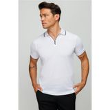 Desen triko Erkek Fermuarlı Polo Yaka T-shirt Beyaz Beden;4XL,Renk;Beyaz