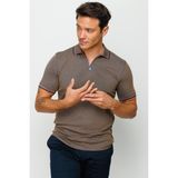 Desen Triko Erkek Fermuarlı Polo Yaka T-Shirt S.kahve - Kahverengi