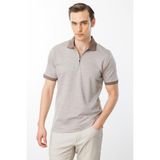 Desen Triko Erkek Fermuarlı T-Shirt Bej