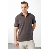Desen Triko Erkek Fermuarlı T-Shirt Kahve - 3XL