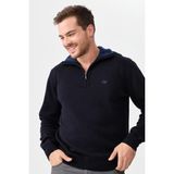 Desen Triko Erkek Fermuarlı Yaka Klasik Yün Kazak Y.a Lacivert - 2XL