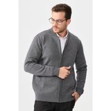 Desen Triko Erkek Hakim Yaka Çelik Örgü Triko Yün Ceket Füme - XL