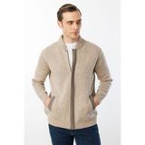 Desen Triko Erkek Pike Dokuma Fermuarlı Cepli Triko Mont K.bej - 2XL - 3XL