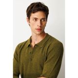 Desen Triko Erkek Polo Yaka Basic Yün Kazak A.k.yeşili - 2XL