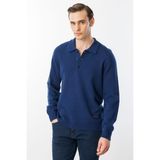 Desen Triko Erkek Polo Yaka Basic Yün Kazak Indigo - M - İndigo