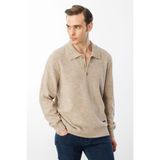Desen Triko Erkek Polo Yaka Basic Yün Kazak K.bej - 2XL - Koyu Bej