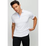 Desen Triko Erkek Polo Yaka Düğmeli Cepli T-Shirt Beyaz - 3XL