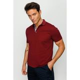 Desen Triko Erkek Polo Yaka Düğmeli Cepli T-Shirt Bordo