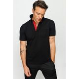 Desen Triko Erkek Polo Yaka Düğmeli Cepli T-Shirt Siyah - 3XL