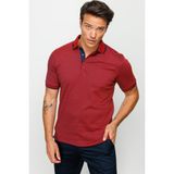 Desen Triko Erkek Polo Yaka Jakarlı Cepli T-Shirt Bordo - 3XL