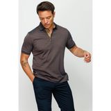 Desen Triko Erkek Polo Yaka Jakarlı Düğmeli Cepli T-Shirt Kahve