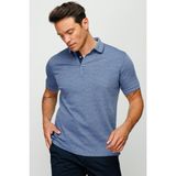 Desen Triko Erkek Polo Yaka Jakarlı Düğmeli Cepli T-shirt Lacivert