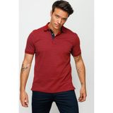 Desen Triko Erkek Polo Yaka Jakarlı Düğmeli T-Shirt Bordo