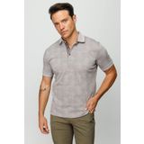 Desen Triko Erkek Polo Yaka Jakarlı Kısa Kollu T-Shirt 23810 Bej M