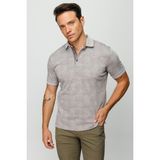 Desen Triko Erkek Polo Yaka Jakarlı Kısa Kollu T-Shirt Bej - M