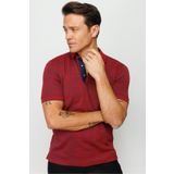 Desen Triko Erkek Polo Yaka Jakarlı Kısa Kollu T-shirt Bordo