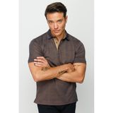Desen Triko Erkek Polo Yaka Jakarlı Kısa Kollu T-Shirt Kahve - 3XL