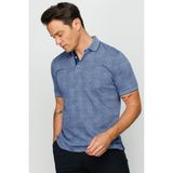 Desen Triko Erkek Polo Yaka Jakarlı Kısa Kollu T-Shirt Lacivert - 3XL