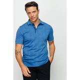 Desen Triko Erkek Polo Yaka Jakarlı Kısa Kollu T-Shirt Saks - 3XL