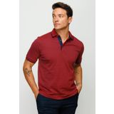 Desen Triko Erkek Polo Yaka Jakarlı T-Shirt 23801 Bordo XXXL